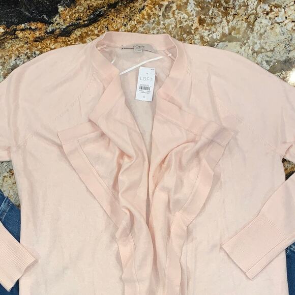 NWT LOFT Light Pink Cloud Draped Soft Knit Open Cardigan Sweater - SIZE SMALL - Picture 3 of 7